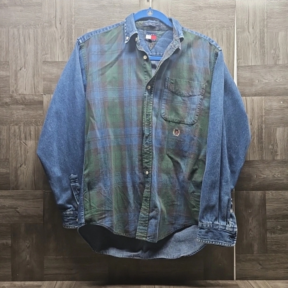 Tommy Hilfiger Denim Shirt Plaid 90s Button-Up Womens